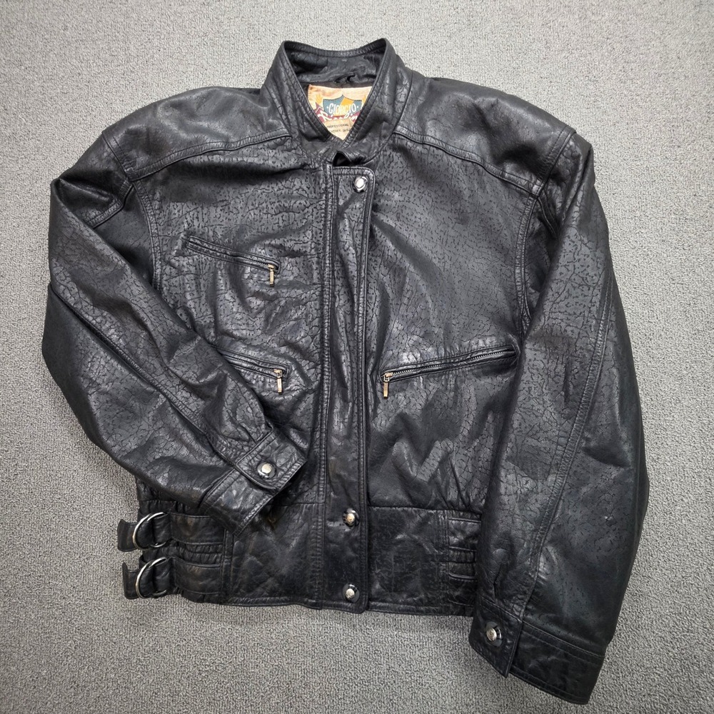 Giorgio Fiorlini Mens Vintage Black Nappa Leather Motorcycle Bomber Jacket Sz M